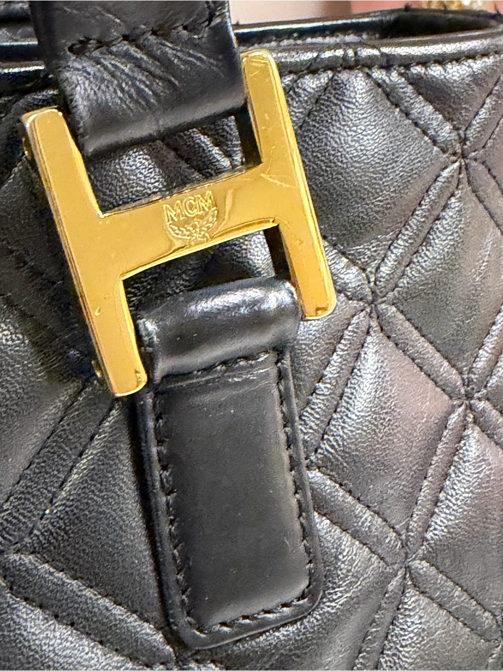 MCM EUC Black Quilted Leather Shoulder Bag with Gold Accents A4299 - Picture 7 of 16